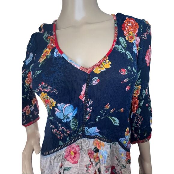 Bila Boho Colorful Floral Pattern Long Sleeve V-Neck Blouse - Picture 2 of 6